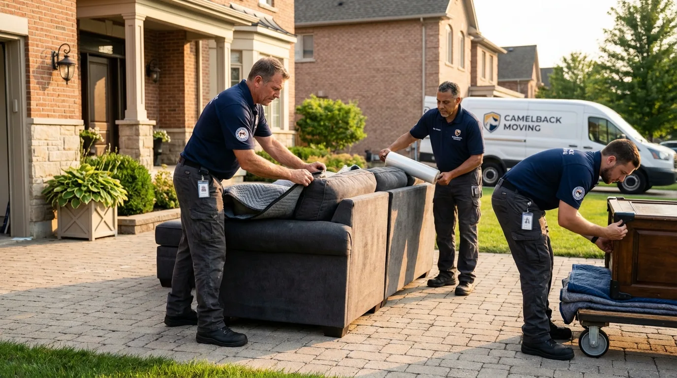 Large estate moving crew wrapping furniture in Ashley, ND